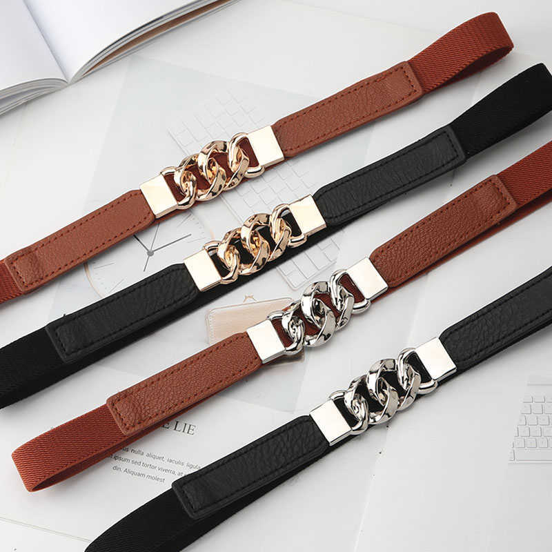 

Belts 65cm Female Fashion Thin Elastic Waistband Metal Buckle Belt for Women Dress Suit Waist Stretch Band Clothing Accessories G221010, Black