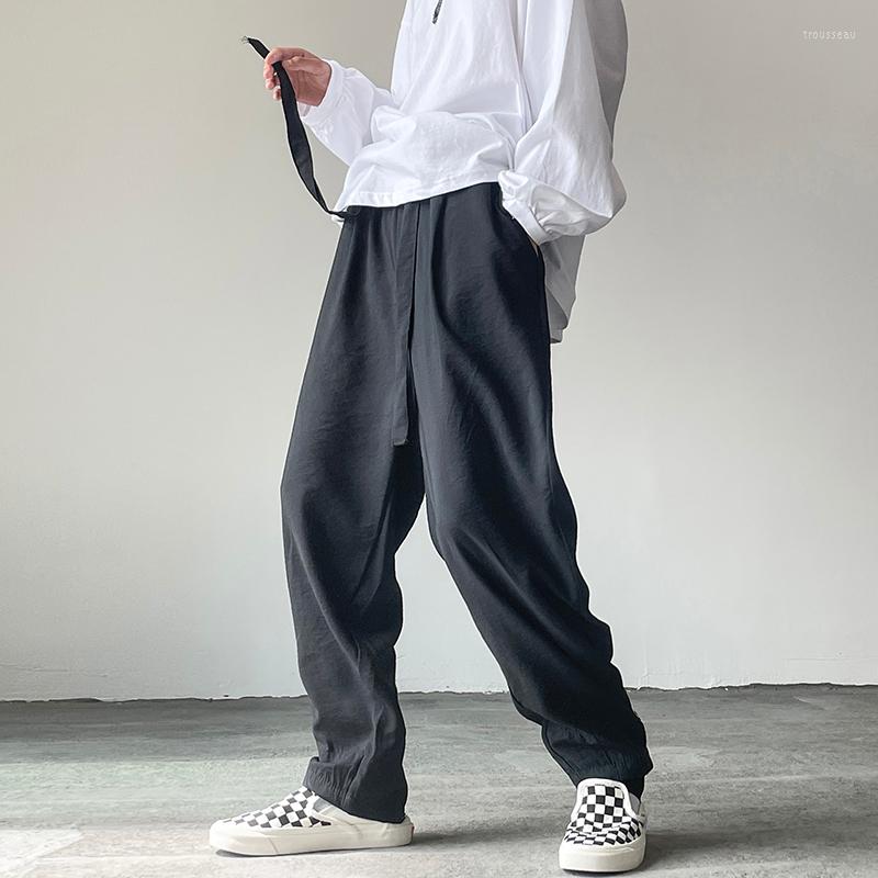 

Men's Pants Celana Panjang Kasual Longgar Serat Bambu Solid Lurus Pinggang Tinggi Elastis Gaya Jepang Hitam Putih, Black