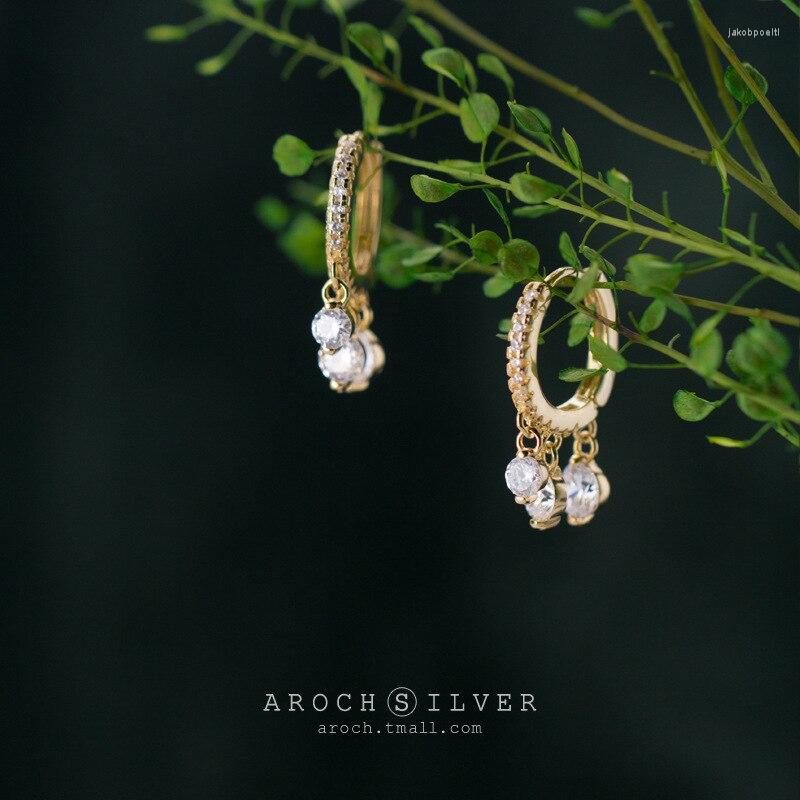 

Hoop Earrings A00853 Arrival Luxury Pave Round Zircon Tassel Stud For Women Real 925 Sterling Silver Bohemian Chic Jewelry