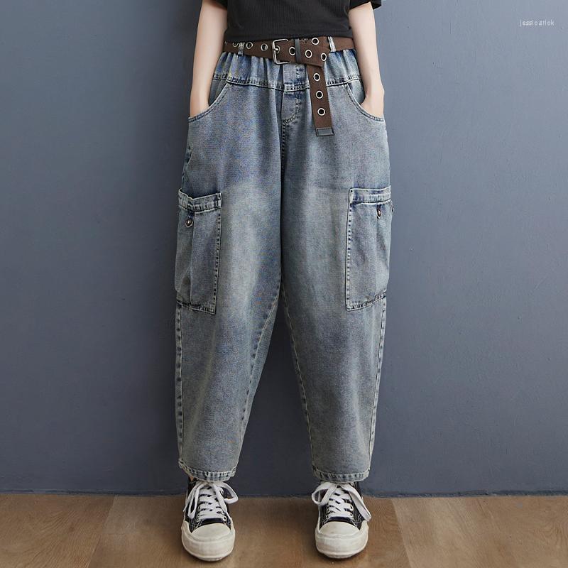 

Women's Jeans 2022 Loose Mom Women Autumn Casual Streetwear Oversized Denim Trousers With Blet Boyfriend Wide Leg Baggy Femme, Blue