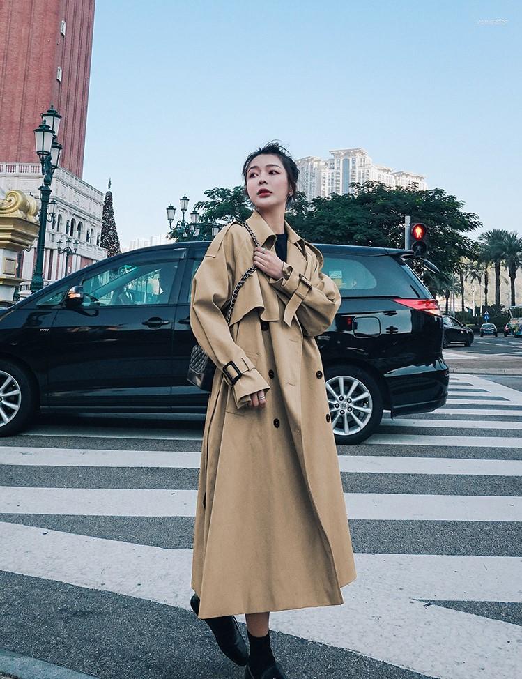 

Women's Trench Coats Obrix Basic Fashion Female A-Line V-Neck Full Sleeve Double Breasted Belts Vintage Outerwear For Women, Beige