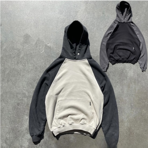 

Men's Hoodies & Sweatshirts High street style patchwork color vintage hoodie casual hoodie fashion raglan sleeve R, Black