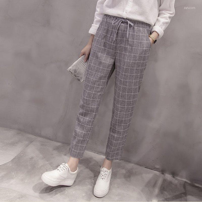 

Women' Pants Lady Size Loose Style Women Spring Autumn Fashion Stripe Harem Ankle 9 Panties Casual Plaid Black Trousers