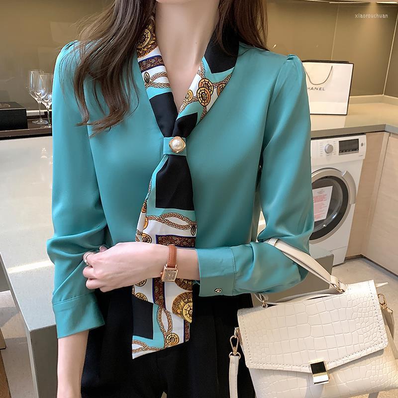 

Women' Blouses Blouse Women Shirt Spring 2022 White V-Collar Long Sleeve Top Tie For Blusas Mujer