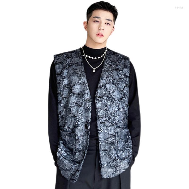 

Men's Vests Feather Coating Vest Men Streetwear Vintage Fashion Casual Coat Man Sleeveless Jacket Waistcoat, M0313 gray