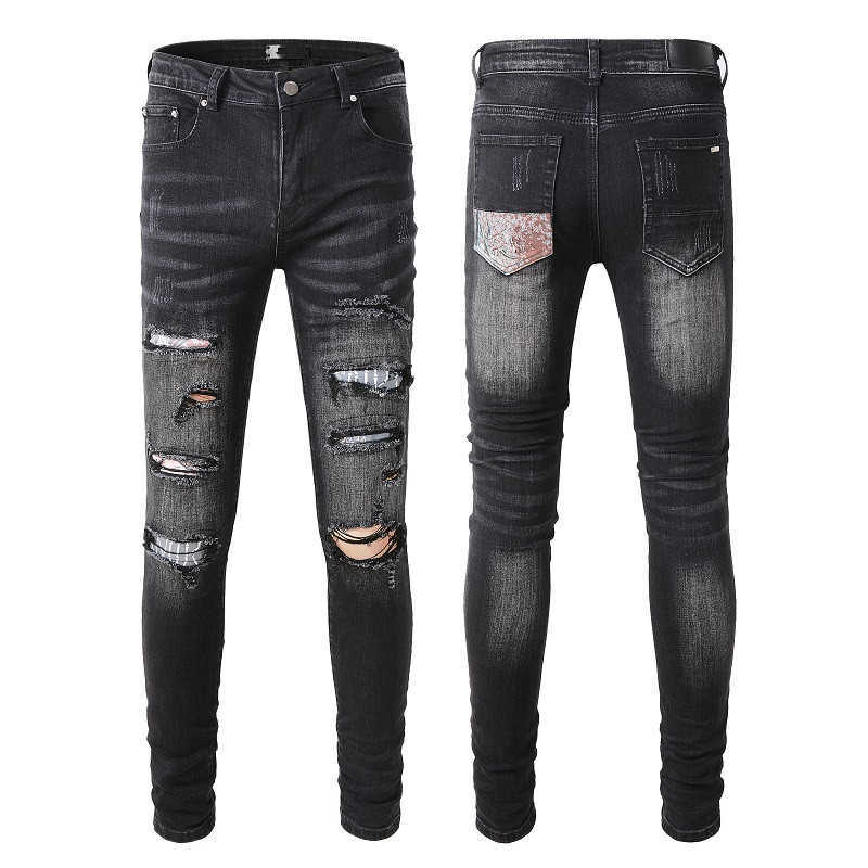 

Mens Designer Jeans for Man Skinny Black Rip Rock Denim Slim Straight Distress Biker White Star Hip Hop Motorcycle Blue Grey Taper Riped, 861