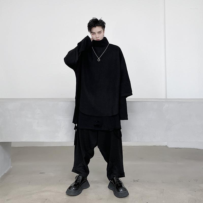 

Men' Sweaters Autumn Dark Men' High Collar Seven Point Sleeve Sweater Youth Street Hip Hop Loose Coat Fashion, Black