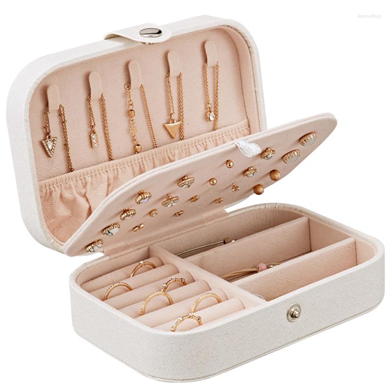 

Jewelry Pouches Double-Layer Portable Box Organizer Display Travel Case Storage Boxes Button Leather Packaging