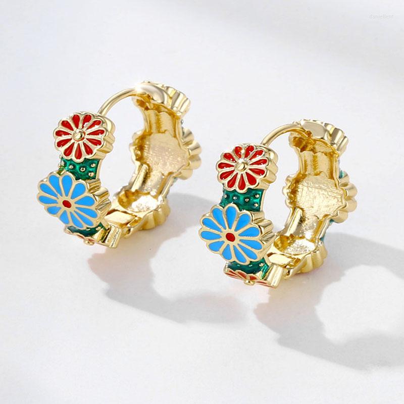 

Hoop Earrings 2022 Summer Multicolor Daisy Charm Ladies Sweet Romantic Fresh And Cute Girly Jewelry Holiday Gift Kolczyki Damskie