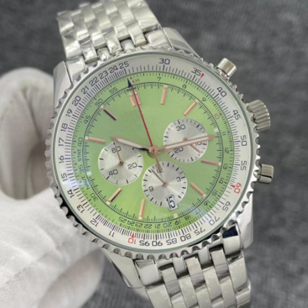 

High luxury men's B01 quartz chronograph watch 50TH ANNIVERSARY quality 46MM leather strap stainless steel Green dial Christmas gift Montres de luxe wristwatch