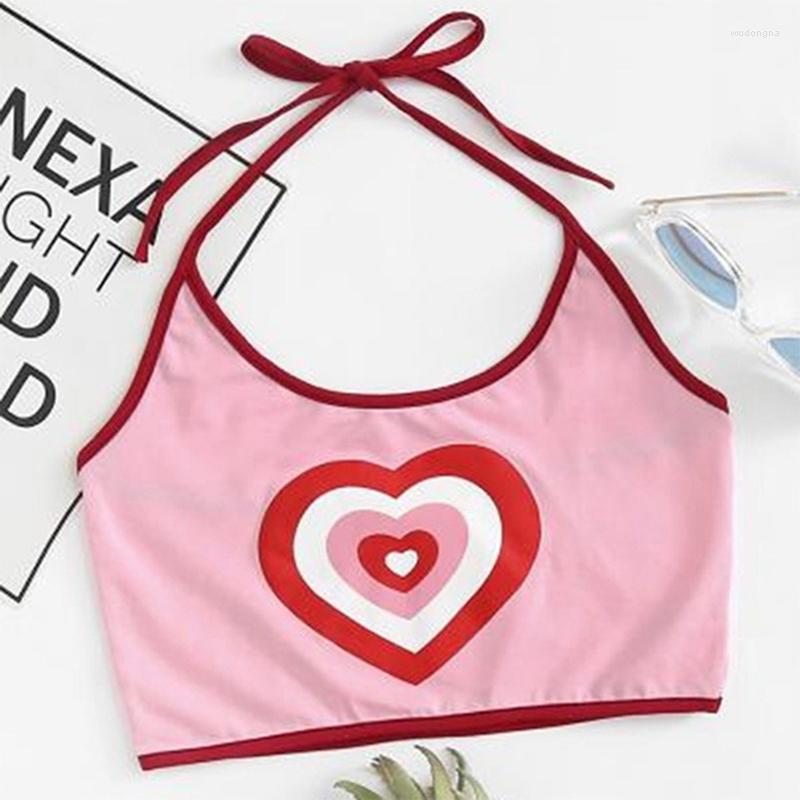 

Women' Tanks Sexy Heart Print Crop Tops For Women Halter Fitness Tight Bustier Strappy Skinny T-Shirt Girl Dance Cropped Vest Tank, Pink
