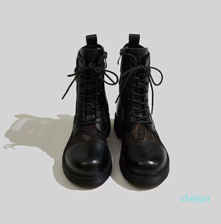 

2022 Breathable Hollow Thick Soled Net Boots Thin Summer Gauze Knight Cool Boots, Black