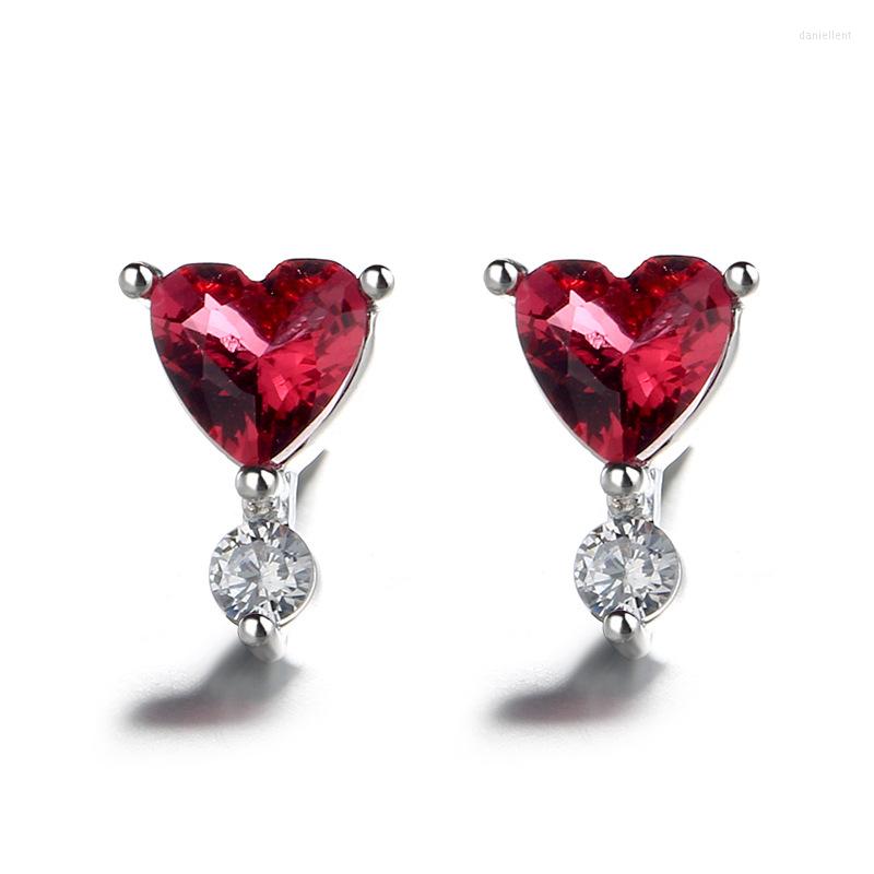 

Backs Earrings KOREAN LOVELY RUBY EARRING 925 STERLING SILVER COLOR DIAMOND RED PEACH HEART GEMSTONES CLIP FOR WOMEN JEWELRY