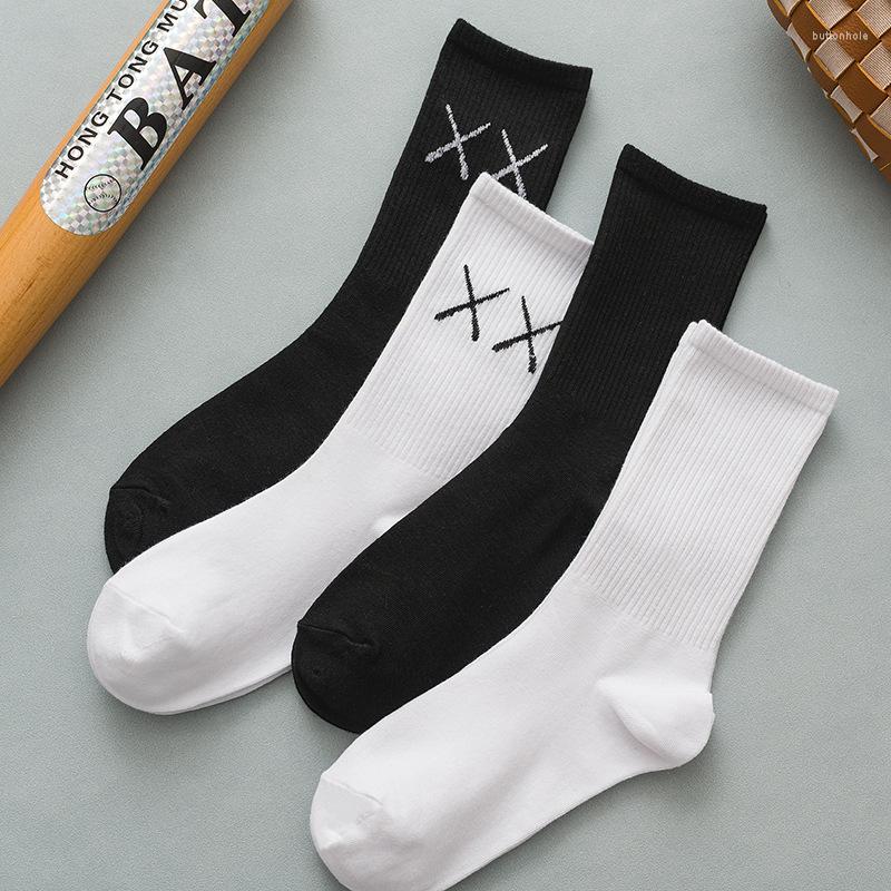 

Women Socks 2pairs Soild Colors Cotton Unisex Personality Harajuku Black White Couples Skateboard Knitted Casual Sports Fashion