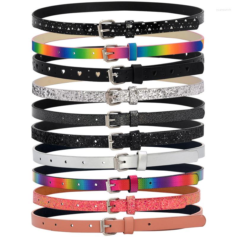

Belts Children's Colorful Heart-shaped Print Buling Belt Fashion Jeans Thin Short Waist For Kids Clothing Accessories, Black