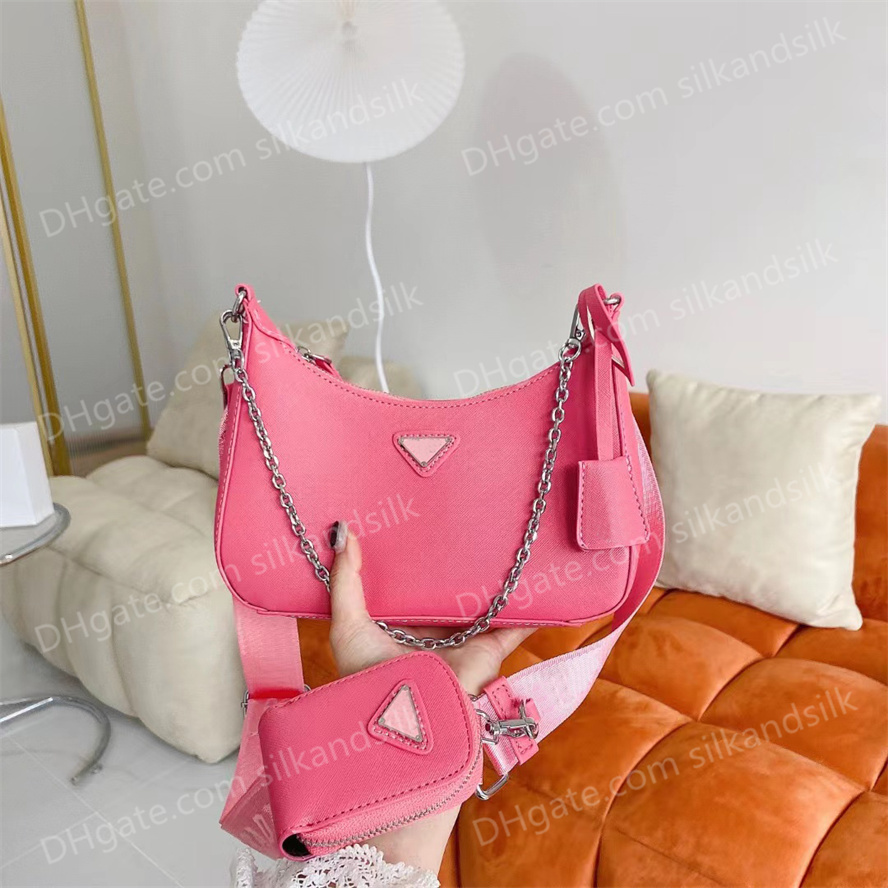 

Designerr Cross Body Bags Luxury Shoulder HOBO Bag Waterproof Nylon Canvas Purse Three-in-one Underarm Bags With Wallet Triangle LOGO, White