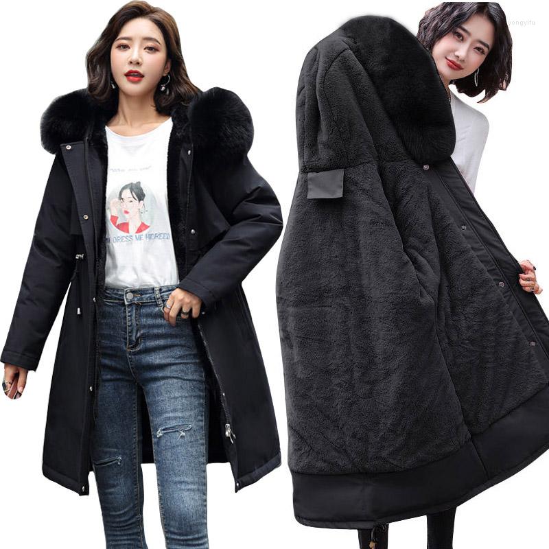 

Women's Trench Coats Fashion Velvet Liner Winter Jacket Women Big Fur Belt Hooded Down Parkas Female Coat Slim Warm Outwear 2022, Green 2