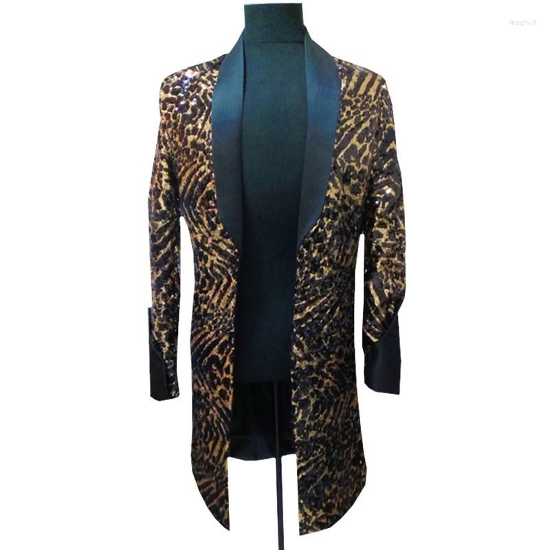 

Men' Suits Leopard Long Jacket Men Singer DJ Nightclub Jlogn Blazer With Black Collar Fancy Suit Plus 5xl, Yellow