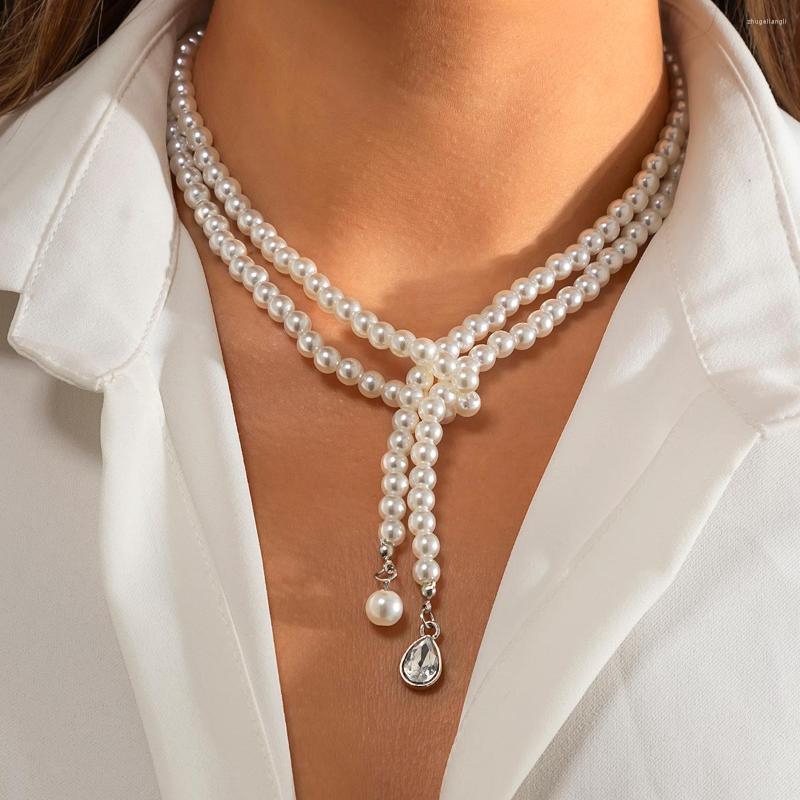 

Choker Lacteo Bohemian Long Tassel Imitation Pearl Chain Necklace Fashion Glass Pendant For Women Jewelry Wholesale