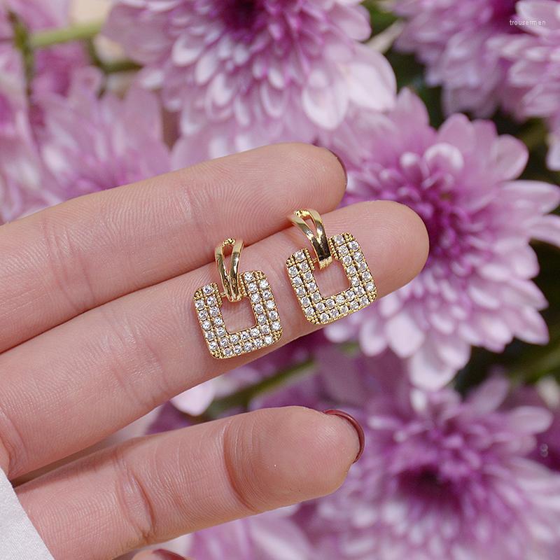 

Stud Earrings Gold Color Square Pave Inlaid Zircon Earring For Women Charm Elegant Temperament Drop Eearrings Jewelry Brincos PendantStud