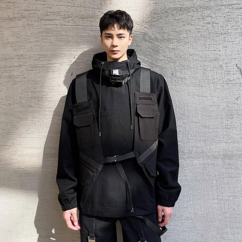 

Men's Vests Men Multiple Pockets Multifunction Streetwear Hip Hop Tactical Vest Waistcoat Male Women Dance Stage Fashion Show, 1705