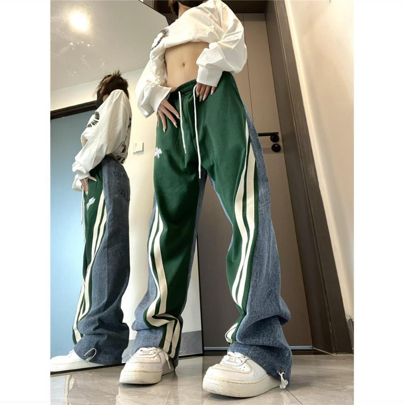 

Women's Pants s Denim Contrast Drawstring Lounge American High Street Straight Casual Women Fashion Hip Hop Simple Loose Trousers 221011