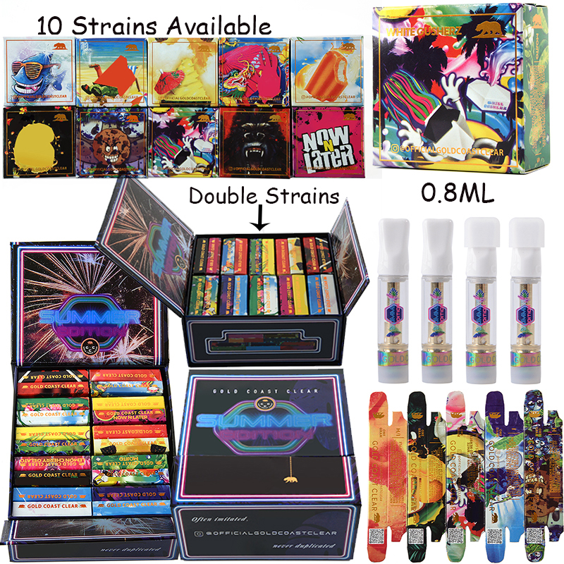 

Summer Edition GOLD COAST CLEAR Atomizers 0.8ml 1ml Smokers Club Disposable Vape Pen Vape Cartridges Glass Tank Wax Vaporizer E Cigarettes Empty Double Strians