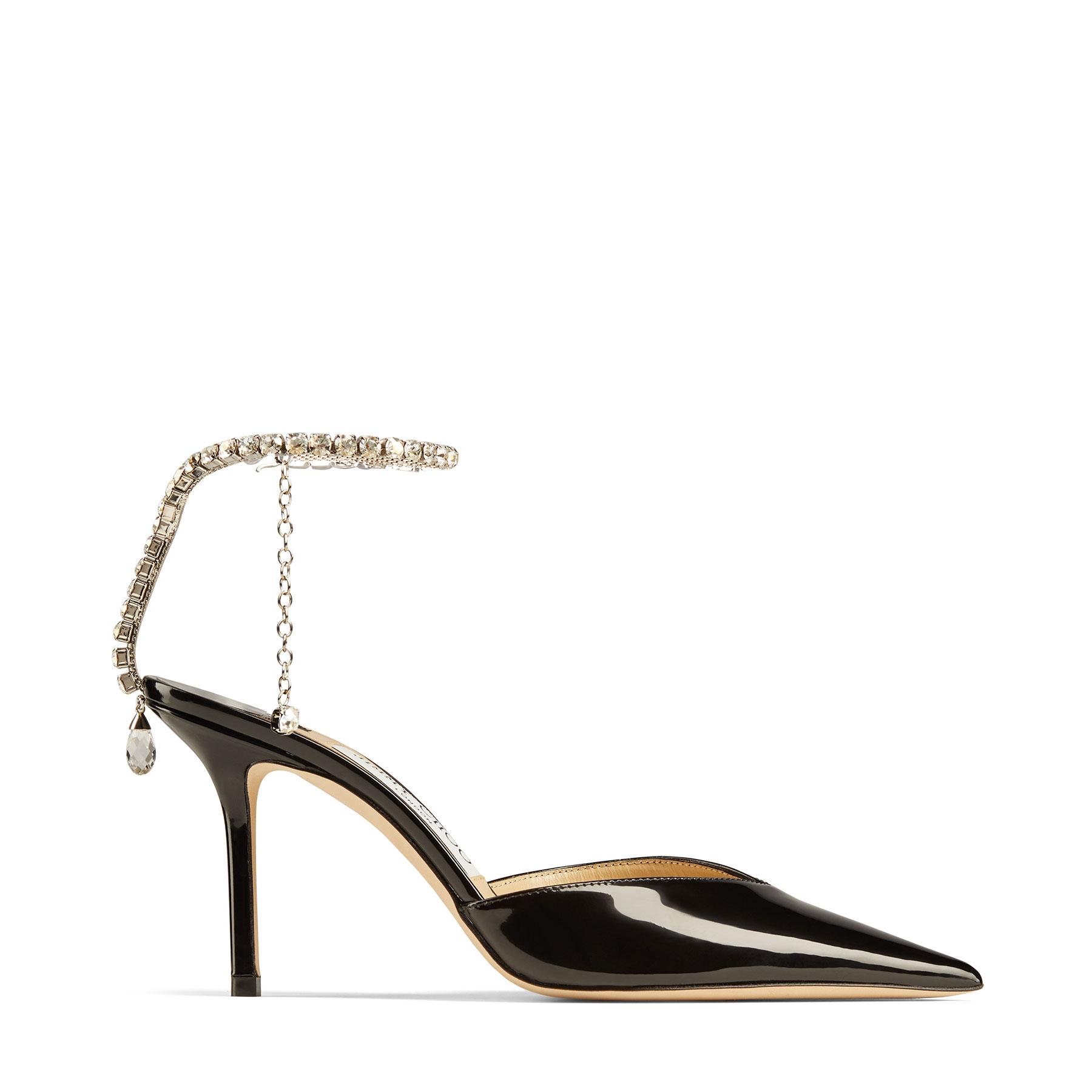 

Dress Shoes Banquet Wedding SAEDA 85 Bing 100 Linen Black and White Lacquer Shoes with Crystal