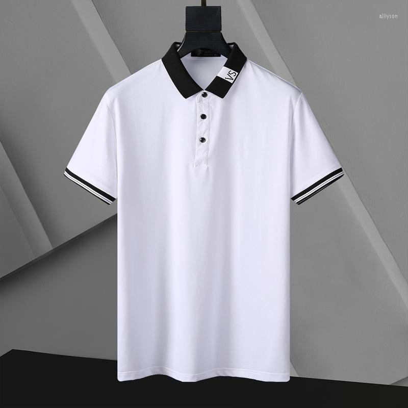 

Men's Polos Fashion Slim Men Polo Shirt Black Short Sleeve Summer Thin Streetwear Striped Male For Clothing