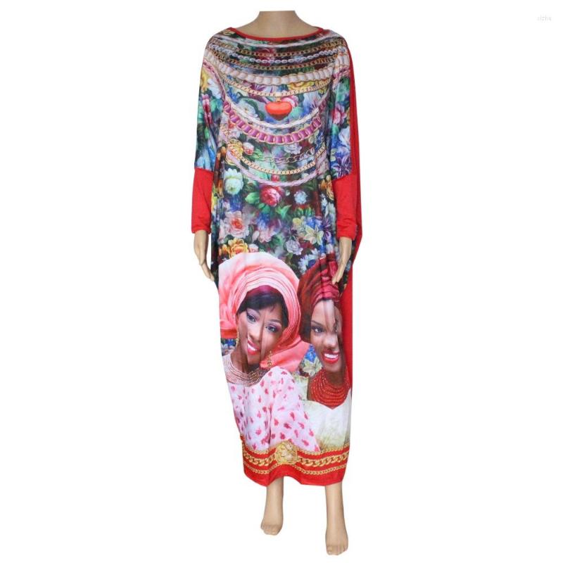 

Casual Dresses 2022 Brand Fashion Design Women Dress Africa Clothing Golden Chain Print Dashiki Maxi Summer Oversized Femmes Vestidos, Red