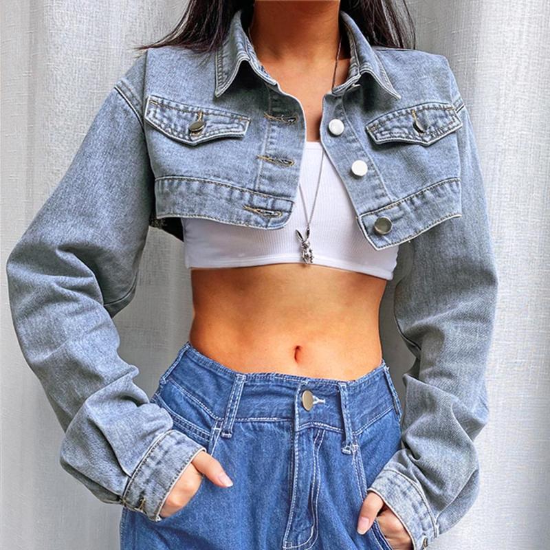 

Women' Jackets Harajuku Cropped Denim Jacket Women Autumn Vintage Sexy Kpop Streetwear Jeans Coat Female Winter 2022 E Girl Y2k Tops, Blue