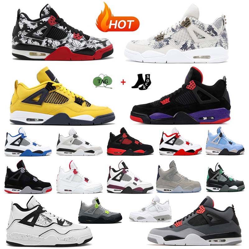 

4 basketball shoes for men women 4s Military Black Cat Sail Red Thunder White Oreo Cactus Jack Blue University Infrared Cool Grey mens sports sneakers, Box