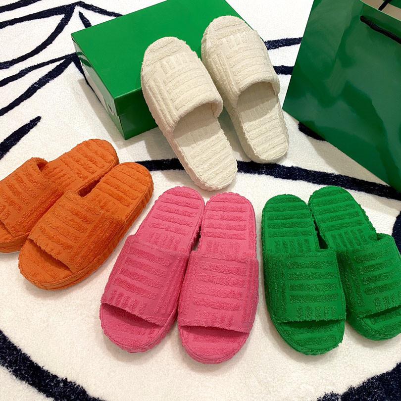 Sandals Designer Slides Cotton Outsole Slipper Bottegas Fabric Rubber Fur Grass Green Thick Bottom Wedge Fluffy Resort Sponge Sliders 2022 Slippers