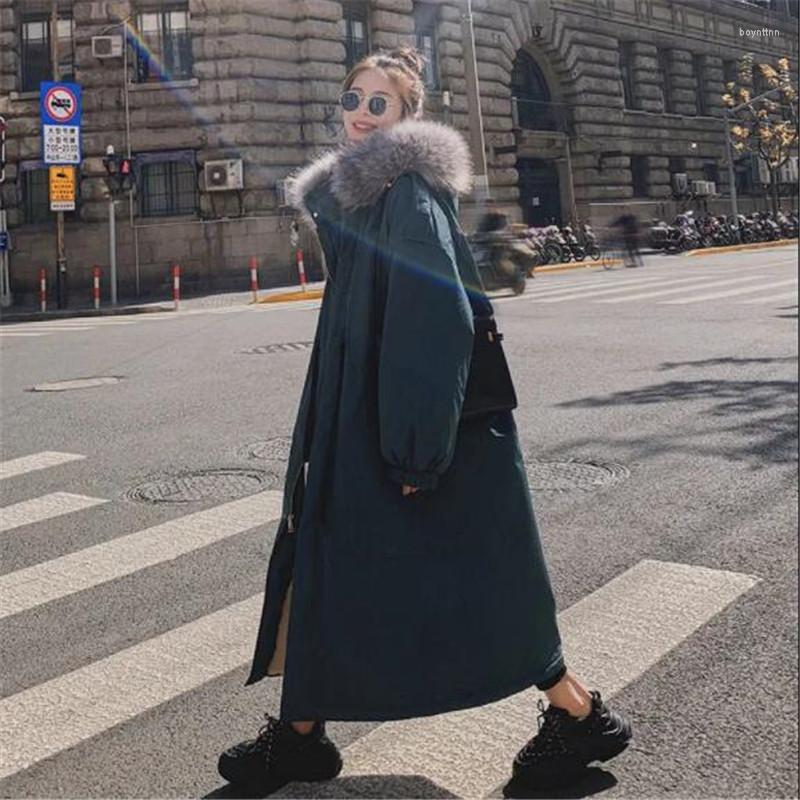 

Women' Down Parker Hooded Women Winter Thick Korean Long Over-the-knee Cotton Jacket 2022 Plus Velvet Waist Padded P141, Dark gray
