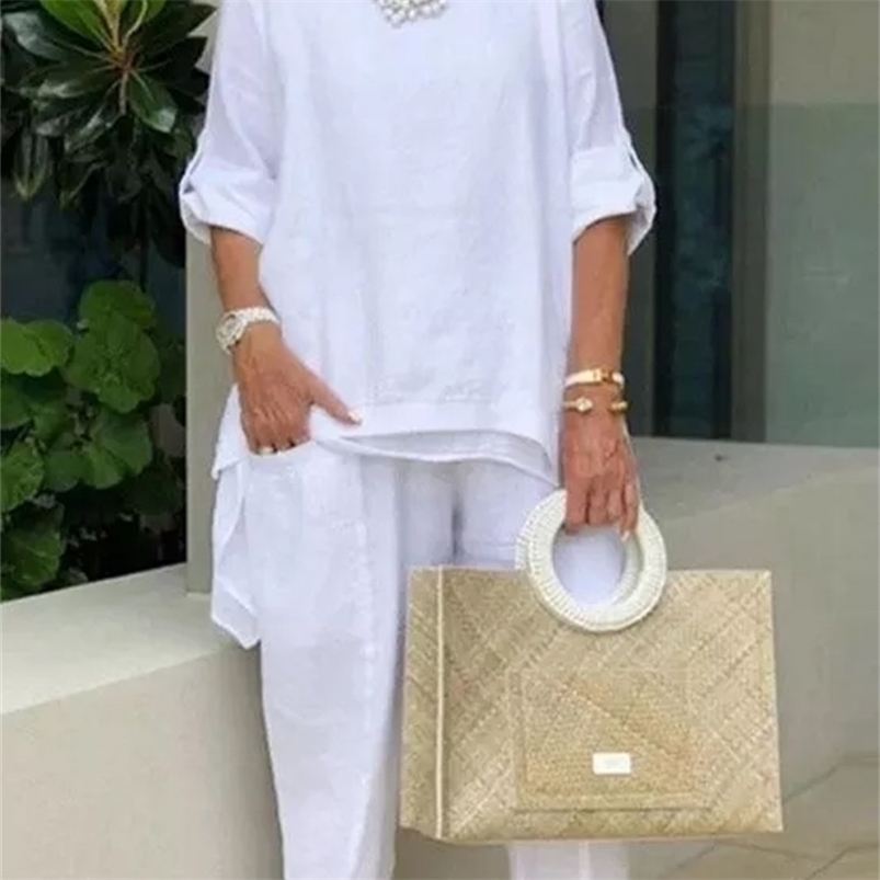 

Women's Two Piece Pants 2pcs ZANZEA Women's Long Sleeve Asymmetrical Pant Sets Autumn Tracksuit Fashion Blouse Elastic Waist Solid Urban Matching Sets 221010, A-khaki