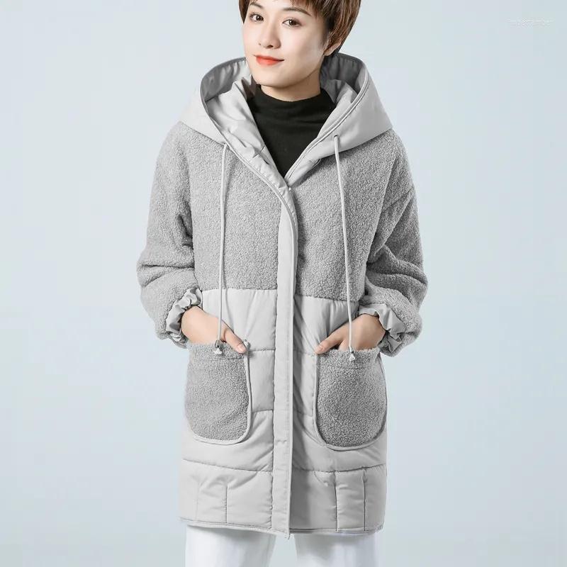 

Women's Down 2022 Women Winter Jacket Warm Parkas Female Middle-aged Faux Lamb Wool Coat Korean Loose Cotton Padded Parka Ladies, Black