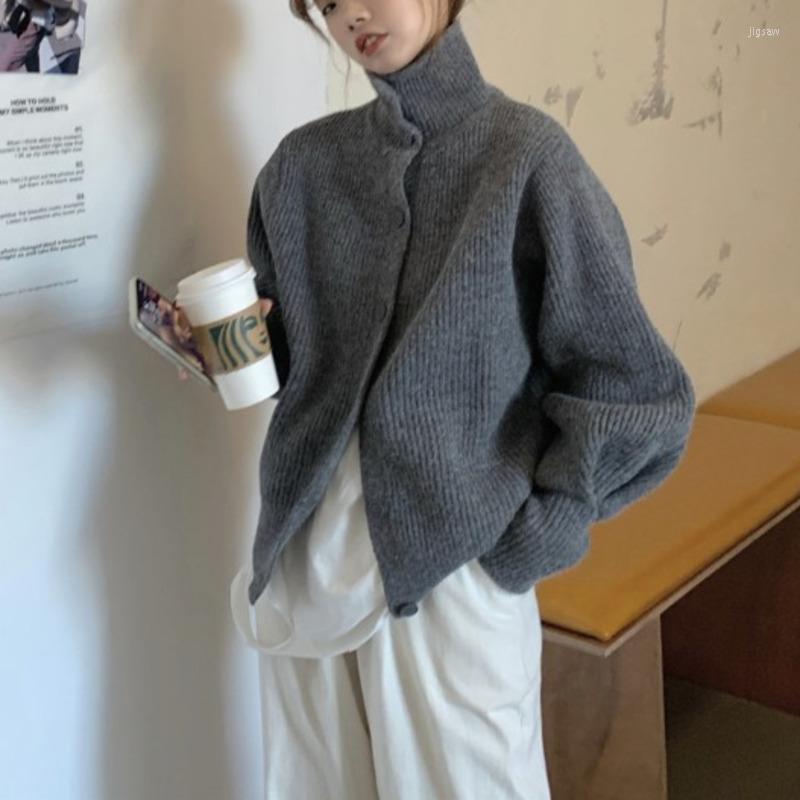 

Women's Sweaters Loose High Neck Thickened Warm Sweater Cardigan Coat Autumn And Winter Lazy Leisure Long Sleeve Women, Black
