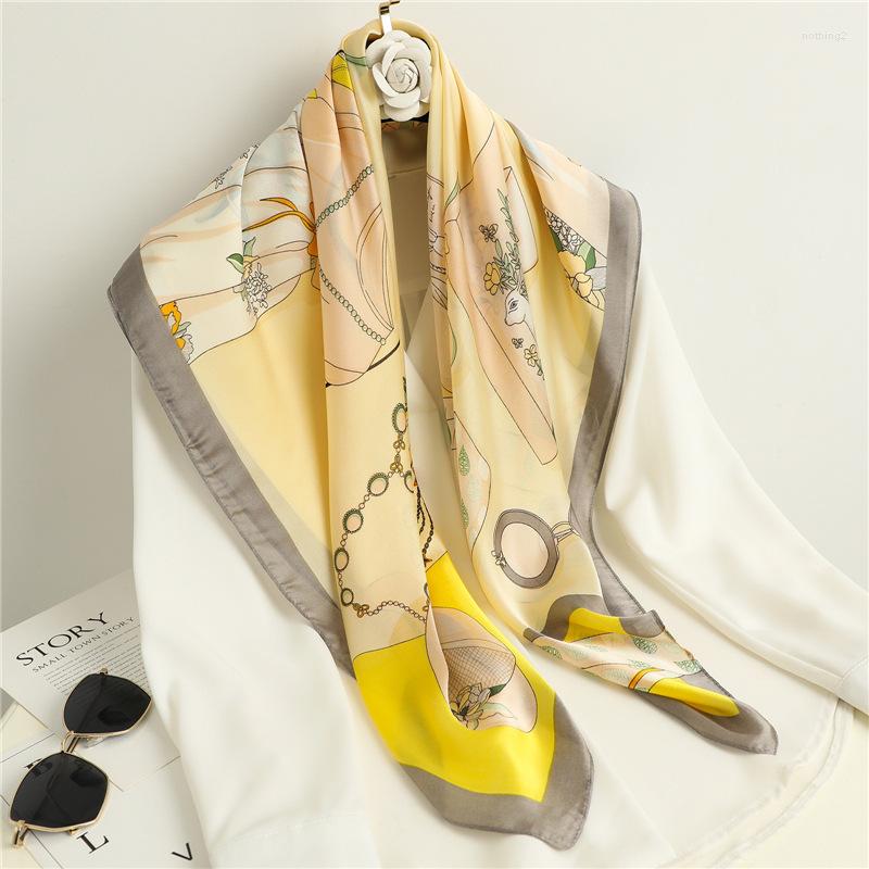 

Scarves Women Silk Scarf Square Bandana Design Brand Headband Female Satin Hijab Shawl Wrap Kerchief Chain Print Foulard Tudung Pareo