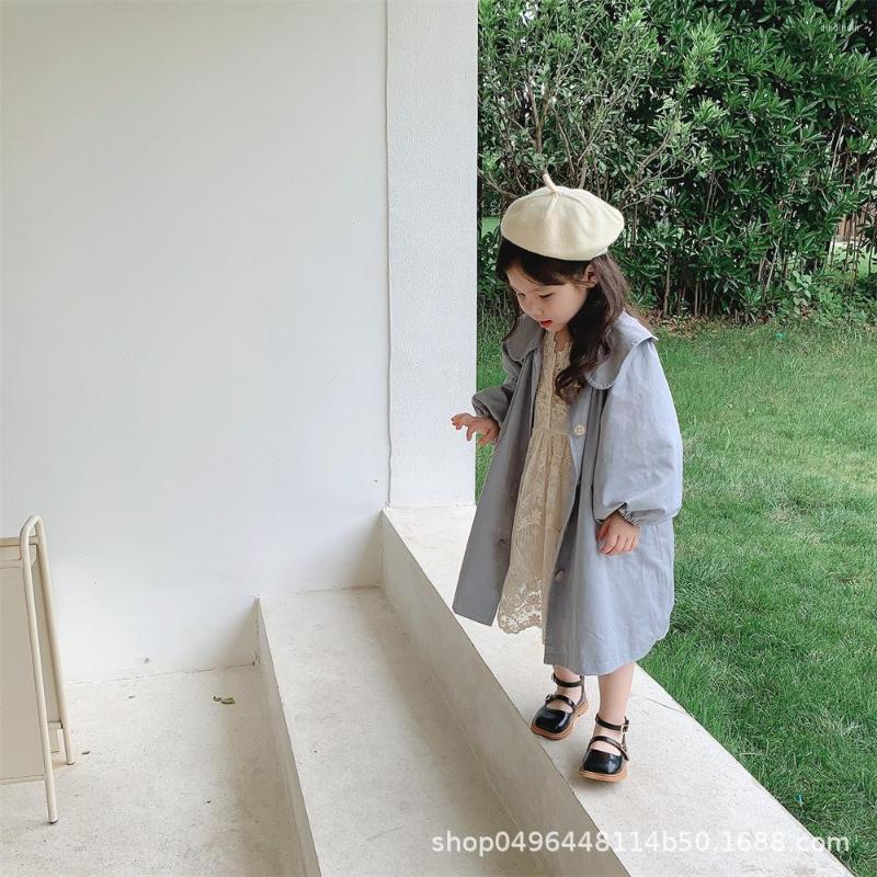 

Coat Girls' Windbreaker 21 Autumn Children's Doll Collar Long Korean Sweet Sleeve Fall Clothes For Kids, Beige