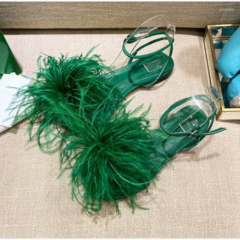 

Sandals 2022 Summer Women's ZR Feather Thin High Heels Shoes Ladies Round Toe Ankle Buckle Straps Fashion Concise Footwear, Orange 2