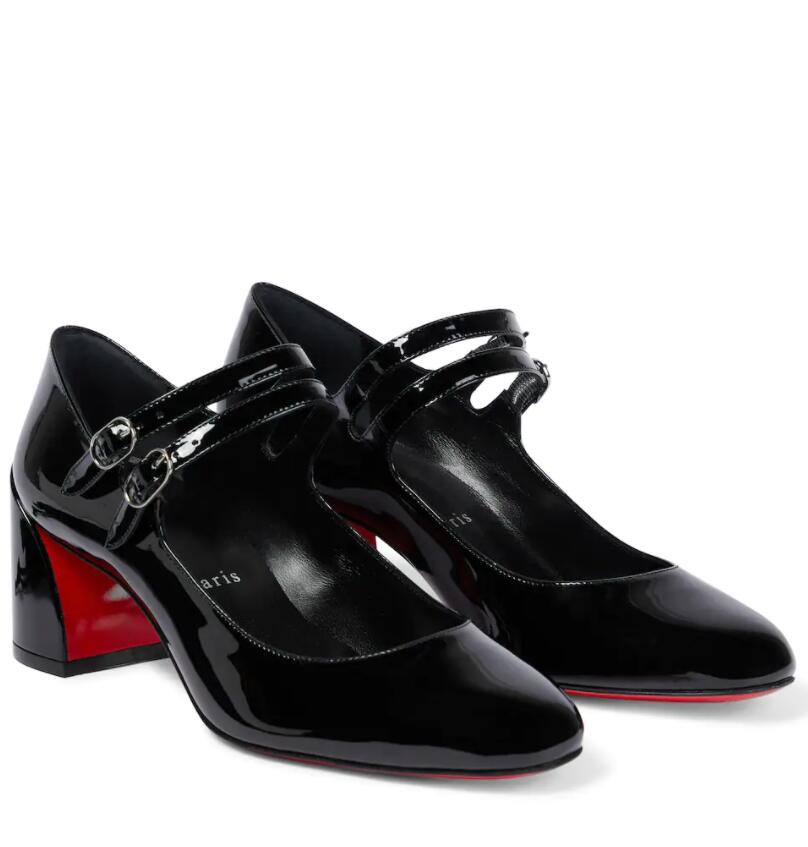 

Luxury brand shoes paris Women Sandals pumps red bottomsl shoe high heels Miss Jane 55mm patent leather pump Mary Jane double strap block heeled reds sole