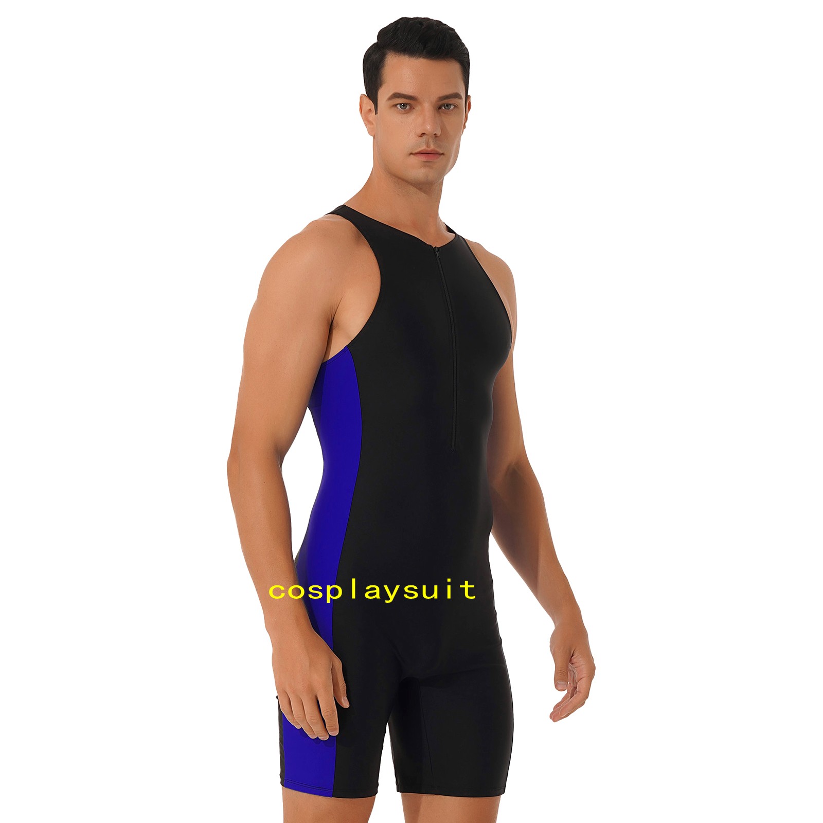 

Unisex Swimsuit Catsuit Costumes blue stripe Lycar Spandex Training Competition Wrestling Weight Lifting Suit Men's spotrs bodysuit front zipper, Flash green & blue stripe