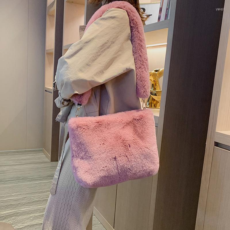 

Evening Bags Luxury Solid Color Women Plush Crossbody Bag Casual Faux Fur Female Large Shoulder Fashion Elegant Ladies Purse Handbags, Black