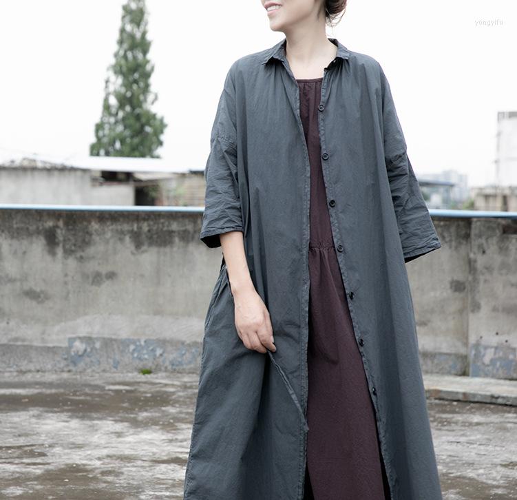 

Women's Trench Coats Women Loose Solid Color Coat Outerwear Ladies Spring Summer Thin Long Tops Female, Blackgray