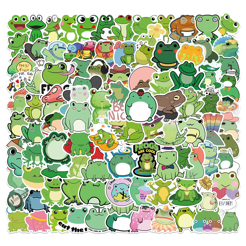 

Frog Stickers 100pcs Waterproof Vinyl Animal Stickers for Water Bottle Skateboard Luggage Snowboard Car, Multi colors