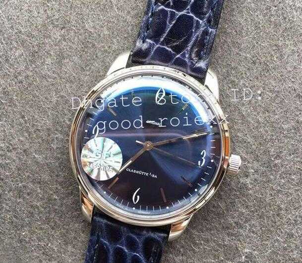 

Men's Watches Mens Antique Automatic Movement Eta 2824 Clone Cal.39 Watch Men Blue Dial Sixties Sapphire Leather Retro GF Factory Wristwatch