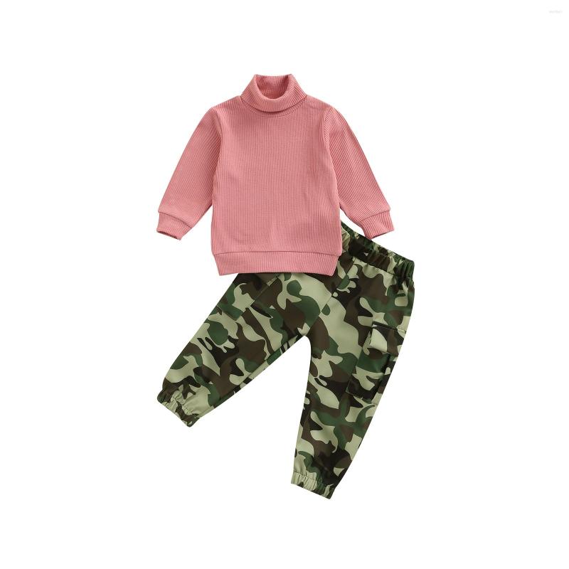 

Clothing Sets Toddler Baby Girl Autumn Clothes Set Solid Color Long Sleeve Turtleneck Knit Sweater Camouflage Print Pants 1-5T, Picture shown