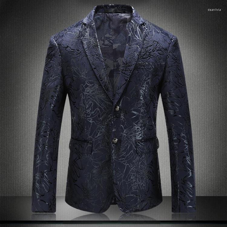 

Men's Suits European And American Women's Wear 2022 Winter Long Sleeve Suit Is Brought Dark Grain Jacquard Velvet Jacket, Blue