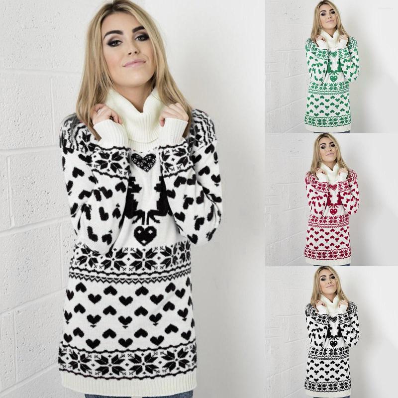 

Women' Sweaters Ladies Christmas High Collar Neck Print Long-Sleeved Sweater Dress Pullovers Autumn Winter Oversize Long Sleeve, Green