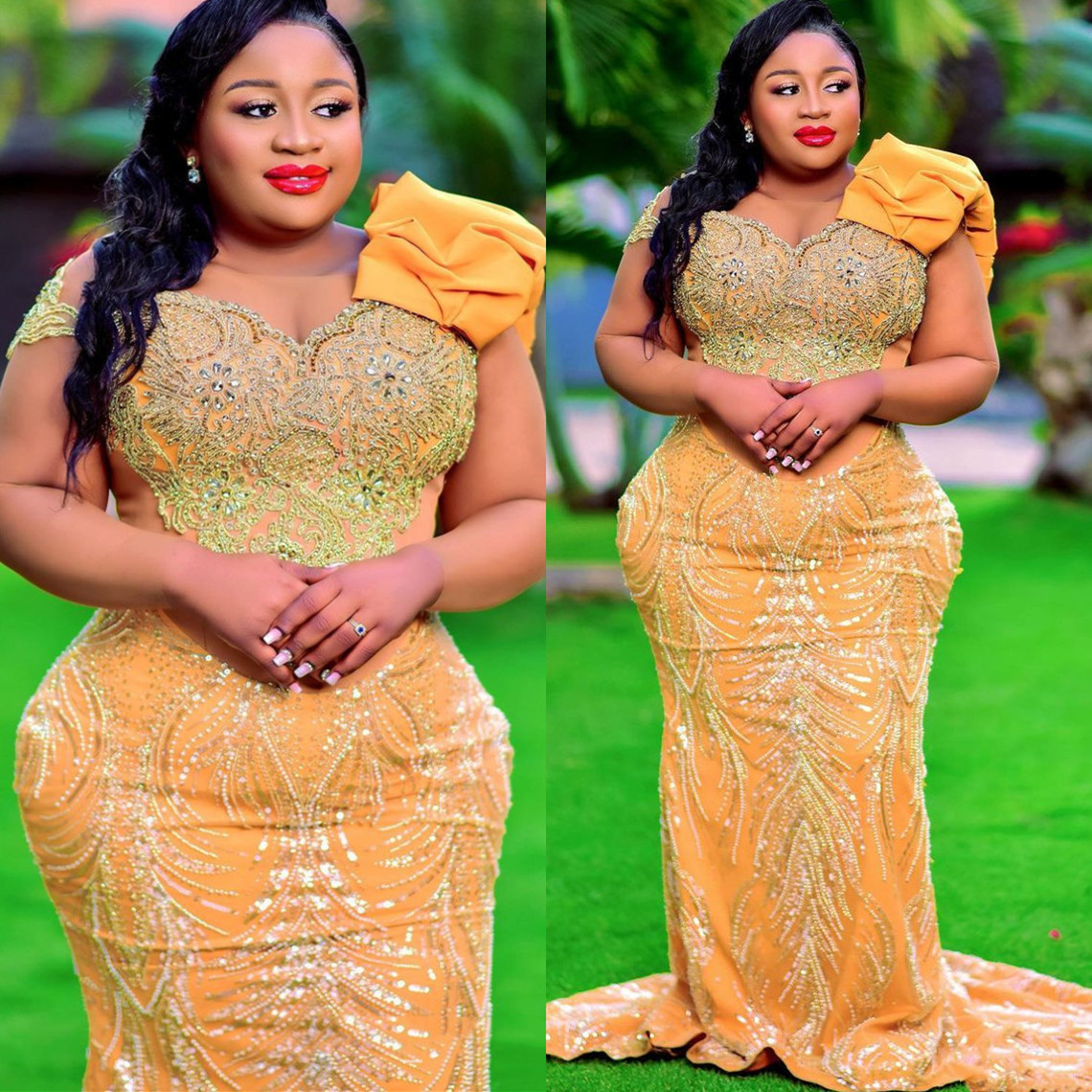 

2022 Arabic Aso Ebi Mermaid Gold Prom Dresses Lace Beaded Crystals Evening Formal Party Second Reception Birthday Engagement Gowns Dress ZJ221